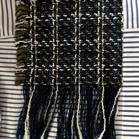 Zara blue and white striped contrast tweed long sleeved button down shirt NWOT M - Picture 5 of 13